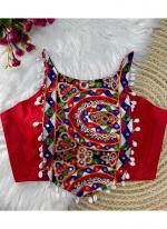 Magic Cotton Red Navratri Wear Mirror Work Readymade Blouse